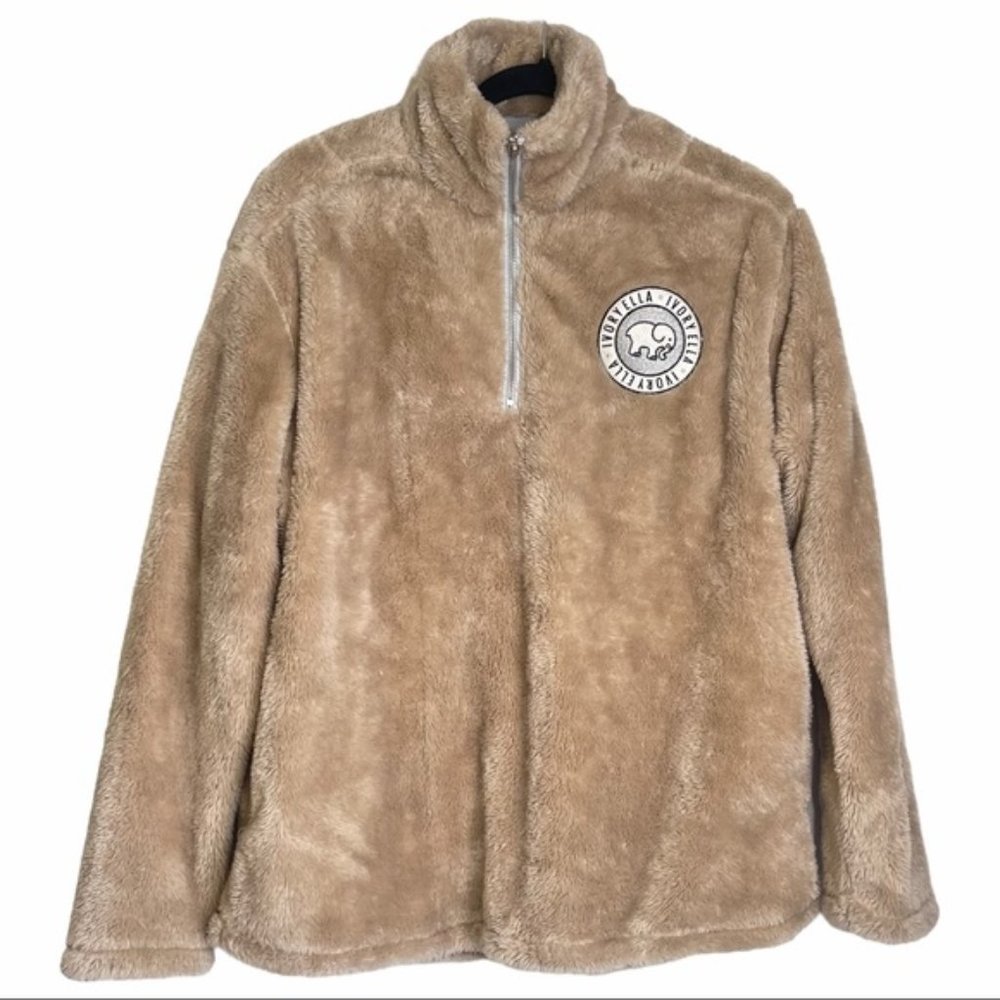 Ivory Ella Beige Soft Furry 14 Zip Pullover Sherpa Sweatshirt Womens S